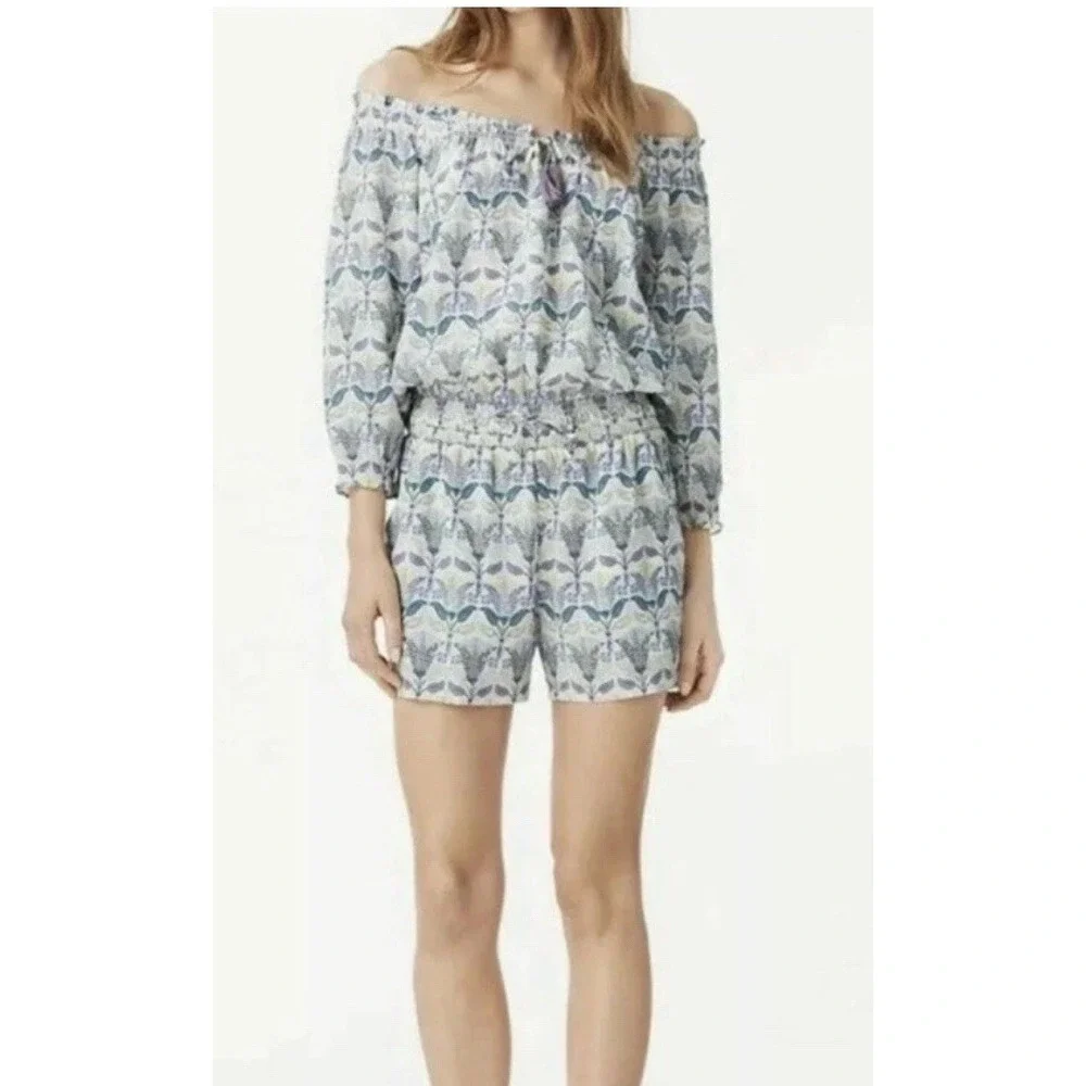 Tory Burch 100% Silk Mosaic Provence‎ Pompeii Romper Size XL Purple Floral
